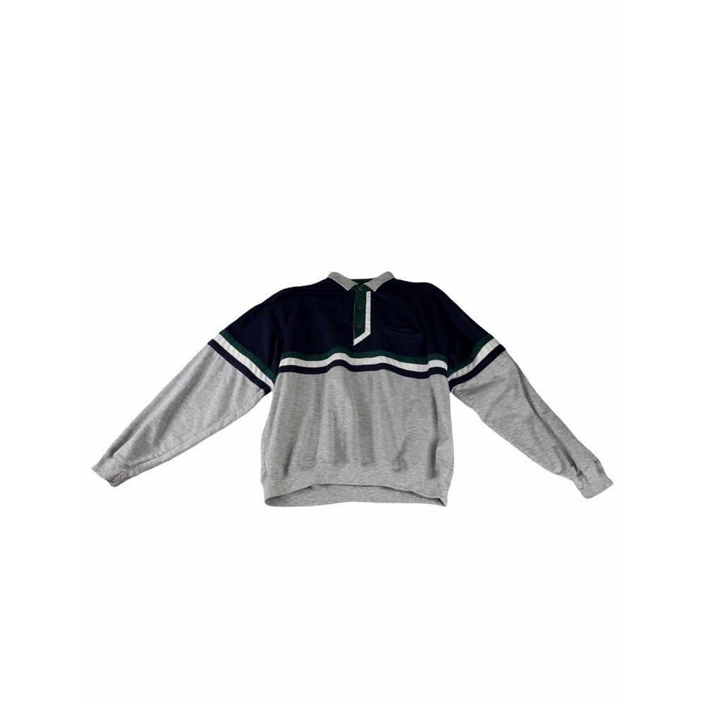 Vintage Puritan Rugby Sweatshirt Mens Large Colorblock Navy Gray 90s Pullover